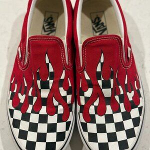 Vans Red Flamed Checkerboard - Men's 11 - Slip Ons